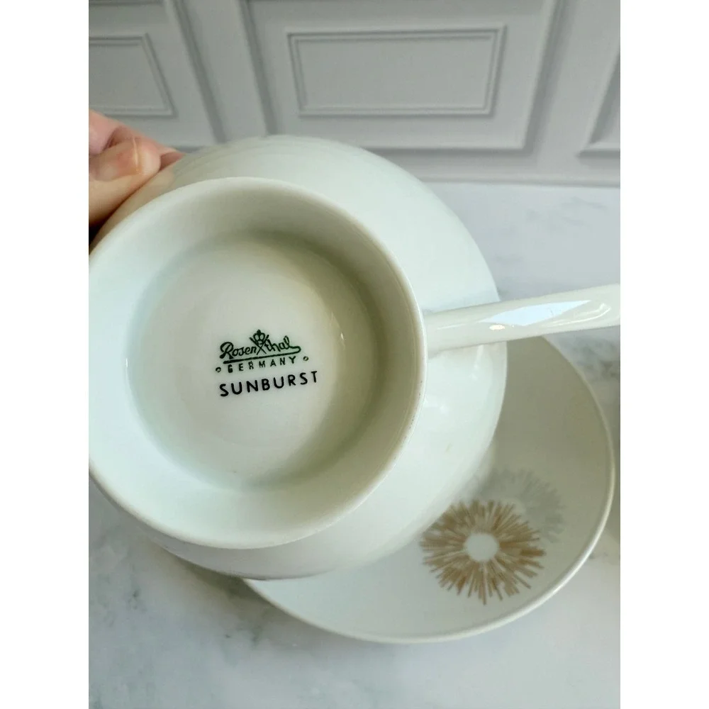 VTG PAIR (2) Rosenthal MCM Art Deco Sunburst‎ Footed Teacup & Saucer